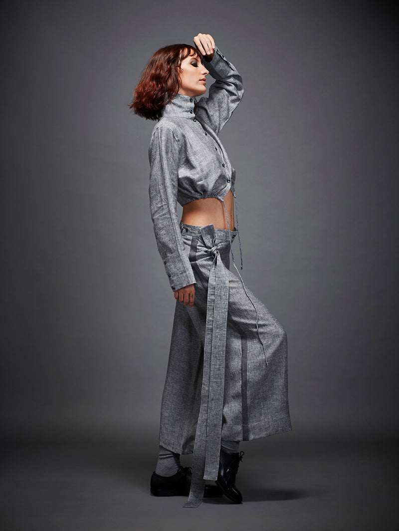 OLIVIA TROUSER linen by Chola in grey color for women in Singapore