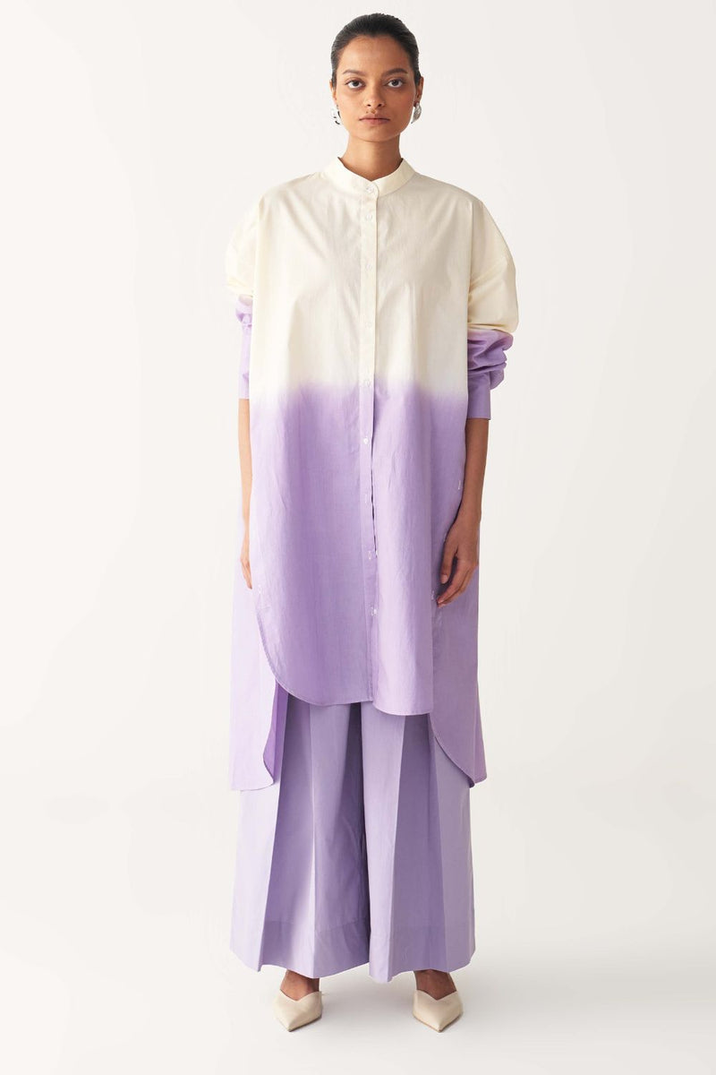 DIP DYE SIDE BUTTON TUNIC CO-ORD-LAVENDER poplin by THREE for women in Singapore