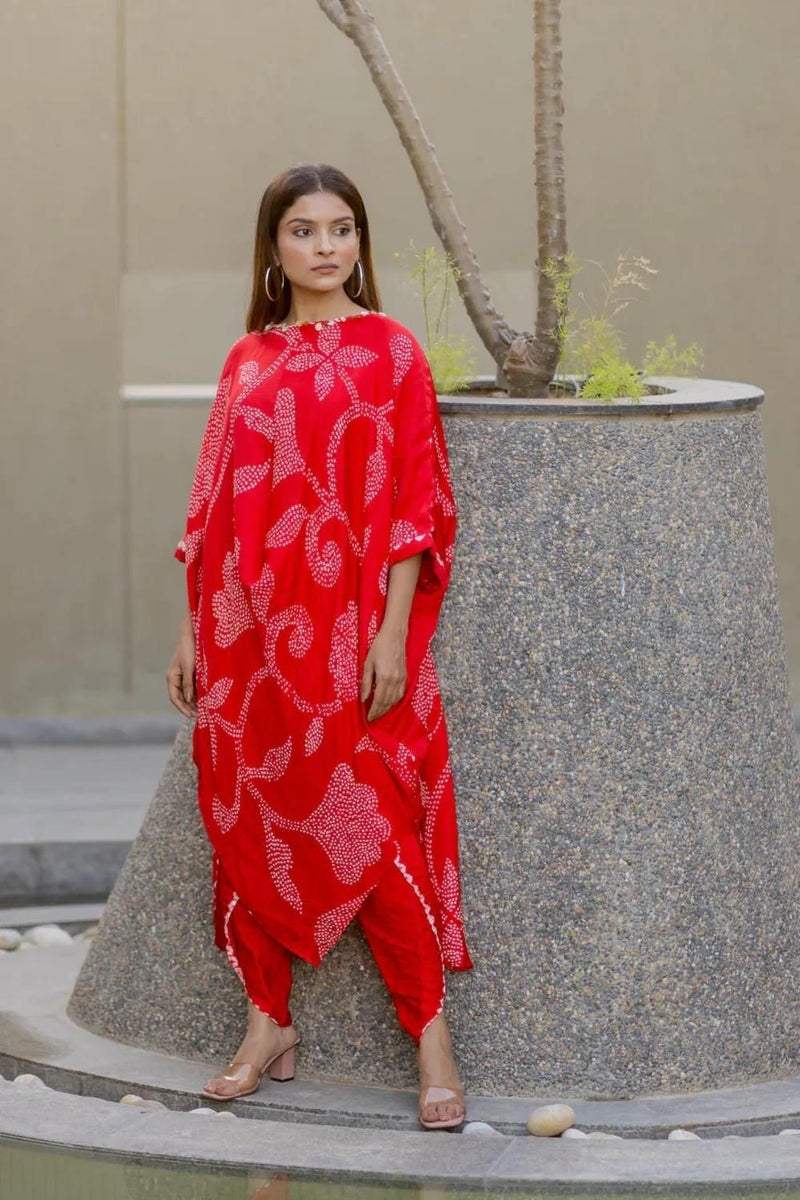 IKEBANA SET-RED silk by Dyelogue in red color for women in Singapore