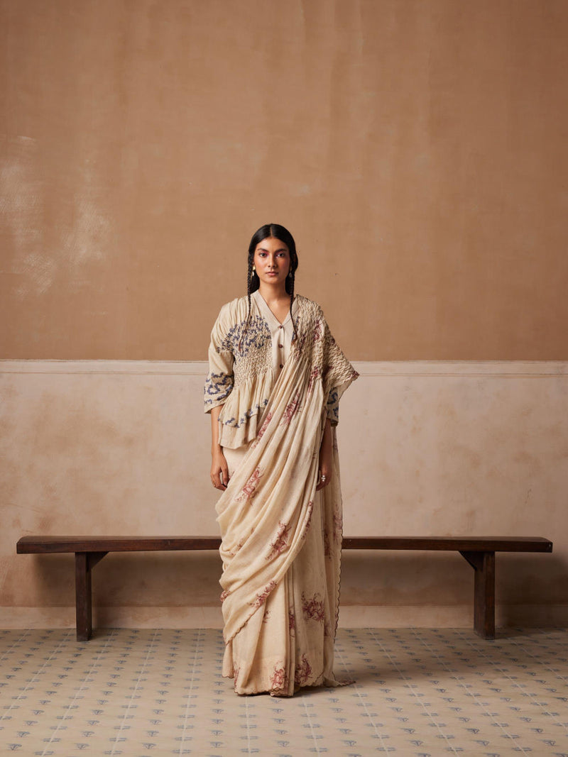 Smocked Saree-Peony cotton by CORD for women in Singapore