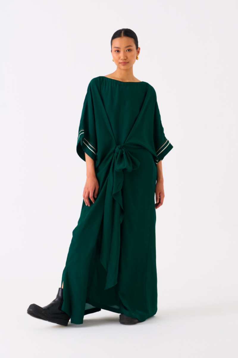 TIE KAFTAN-GREEN bemberg by THREE in green color for women in Singapore