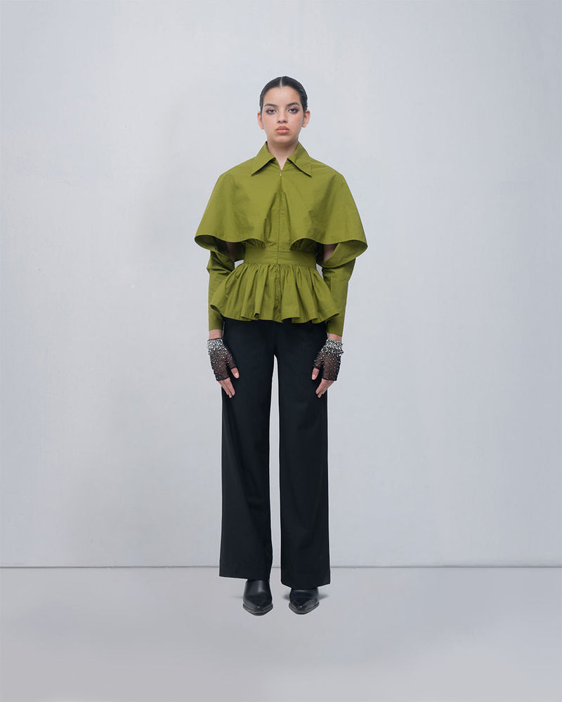Ninon Top cotton top/shirt by Leh Studios in acid green for women in Singapore