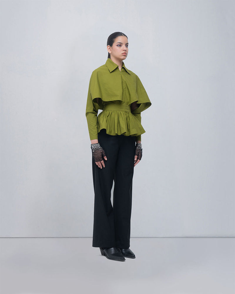 Ninon Top cotton top/shirt by Leh Studios in acid green for women in Singapore