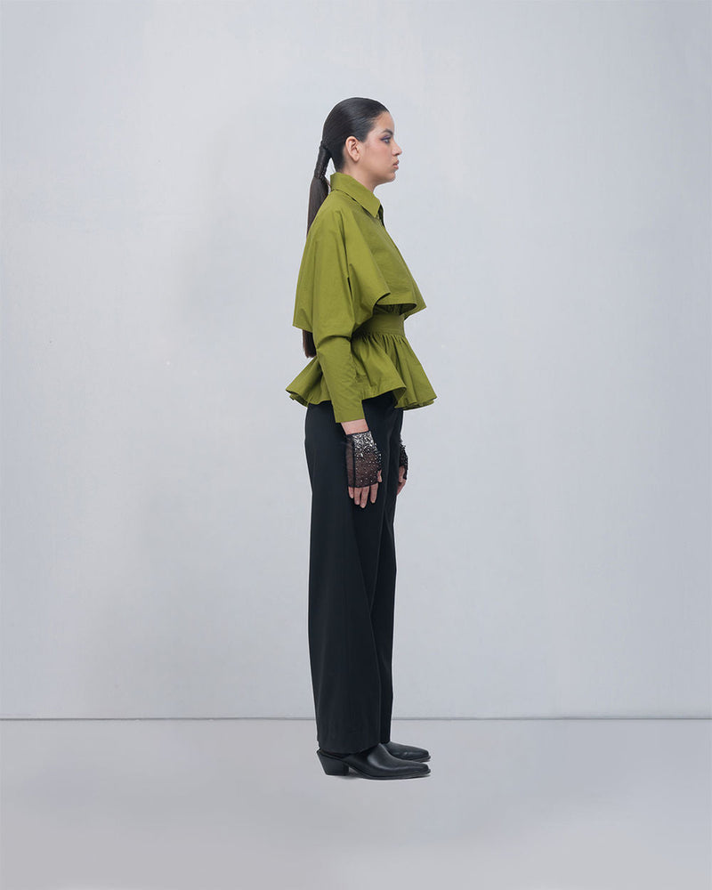 Ninon Top cotton top/shirt by Leh Studios in acid green for women in Singapore