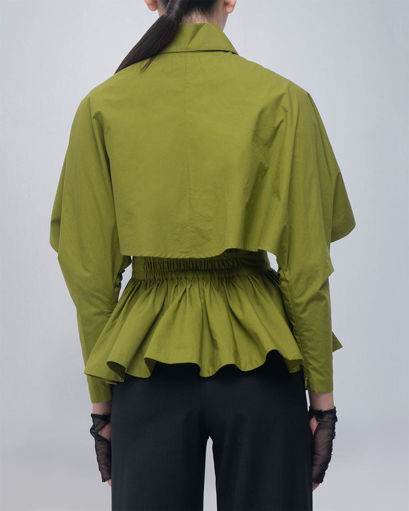 Ninon Top cotton top/shirt by Leh Studios in acid green for women in Singapore