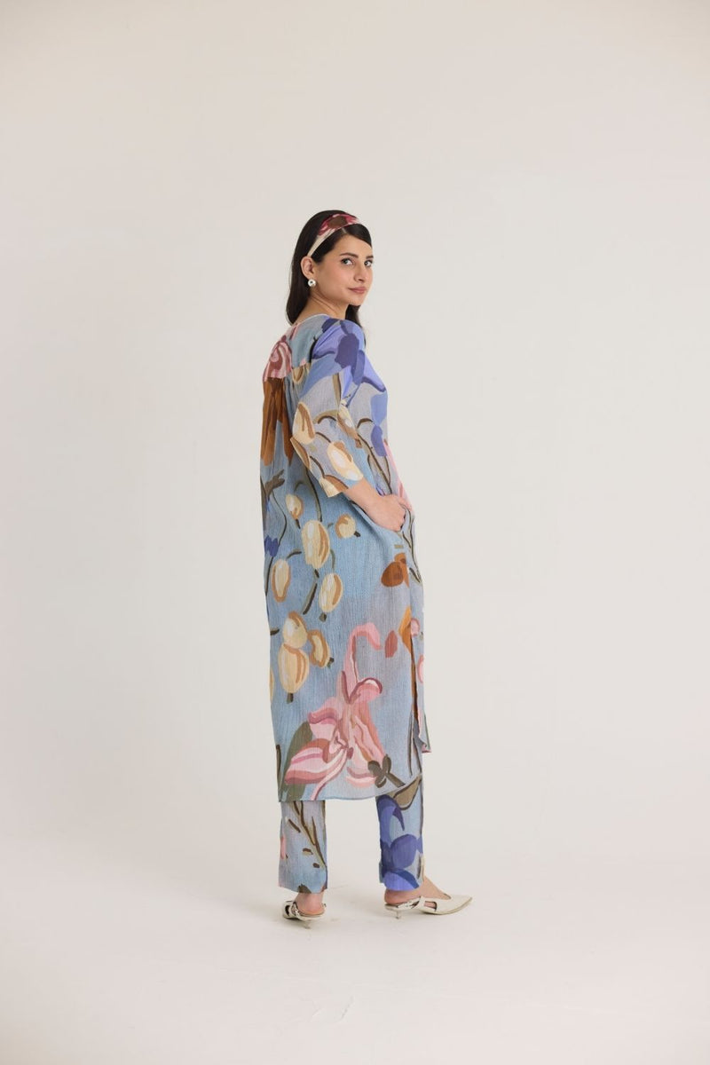 NICO LONG KURTA SET cotton by Yam in blue color for women in Singapore