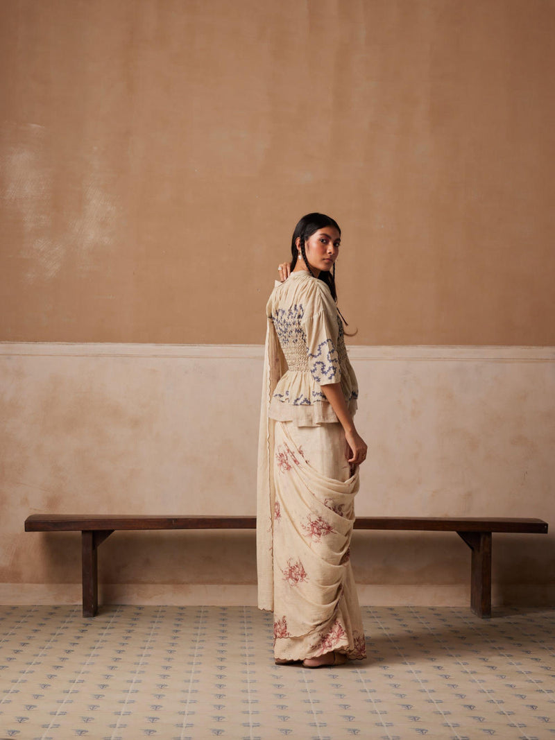 Smocked Saree-Peony cotton by CORD for women in Singapore