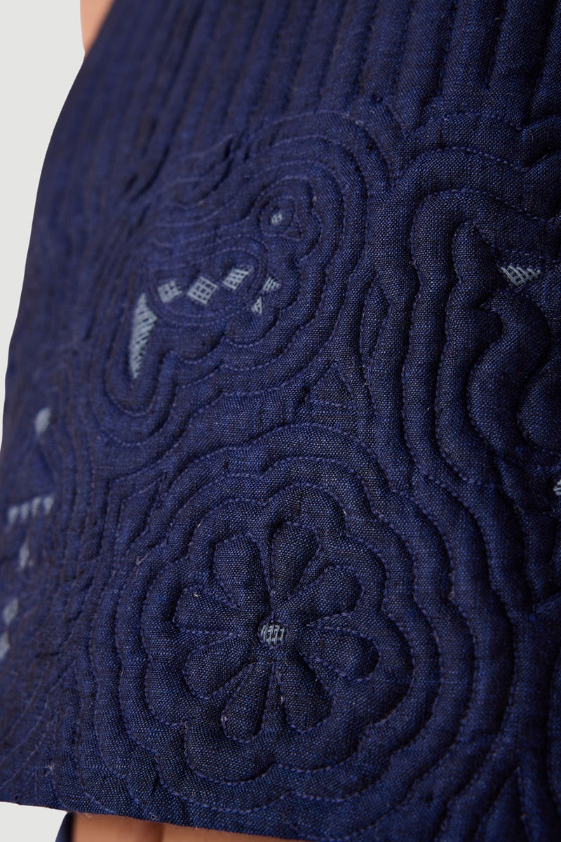 Toni Blue Quilted Linen Top