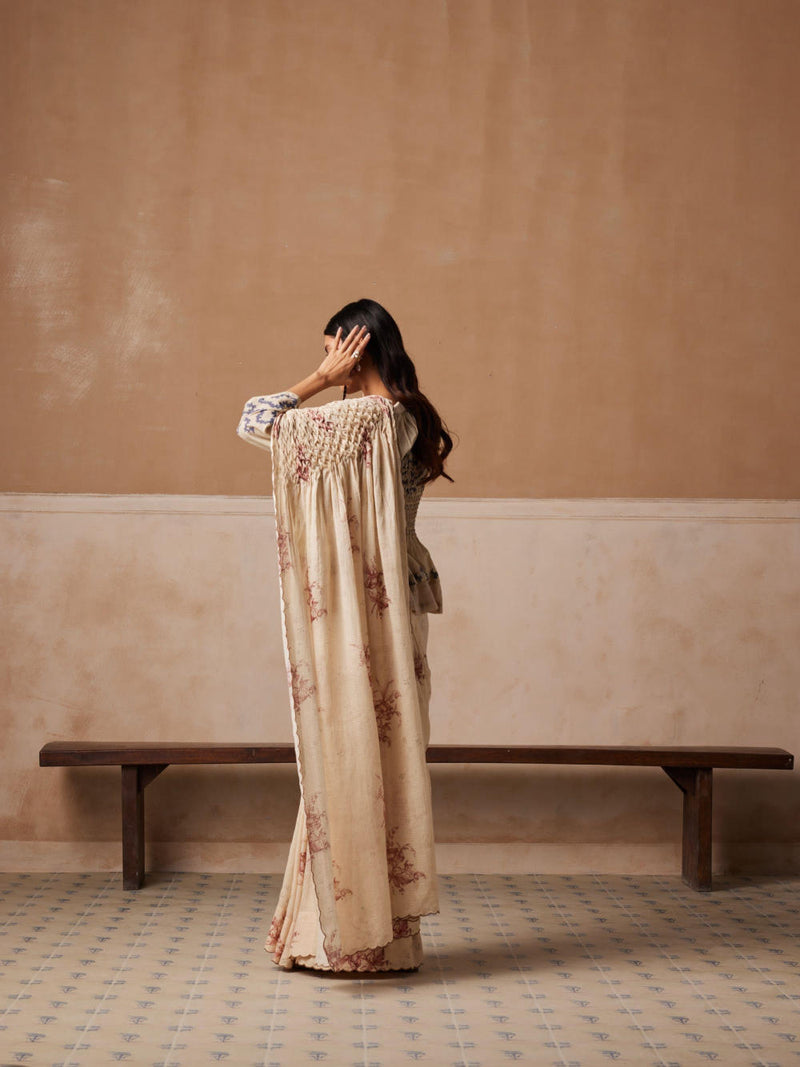 Smocked Saree-Peony cotton by CORD for women in Singapore