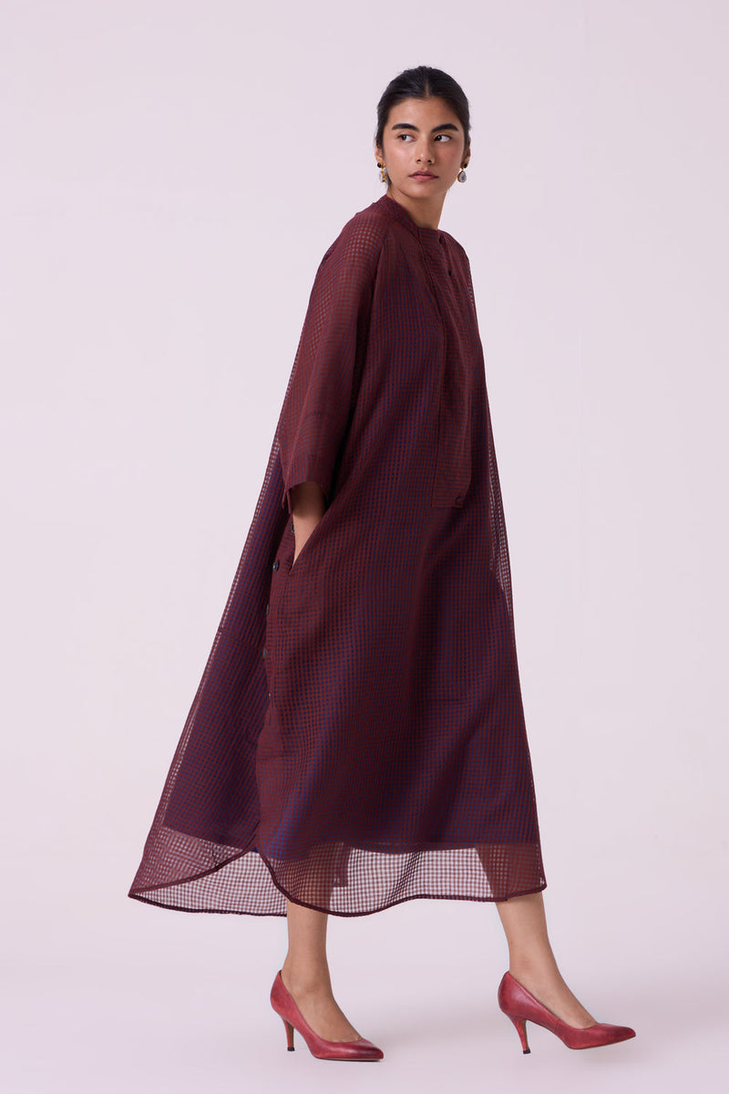 Fosco Blue Checkered HandwovenTunic handwoven silk cotton tunics/kaftan by The Summer House in blue for women in Singapore