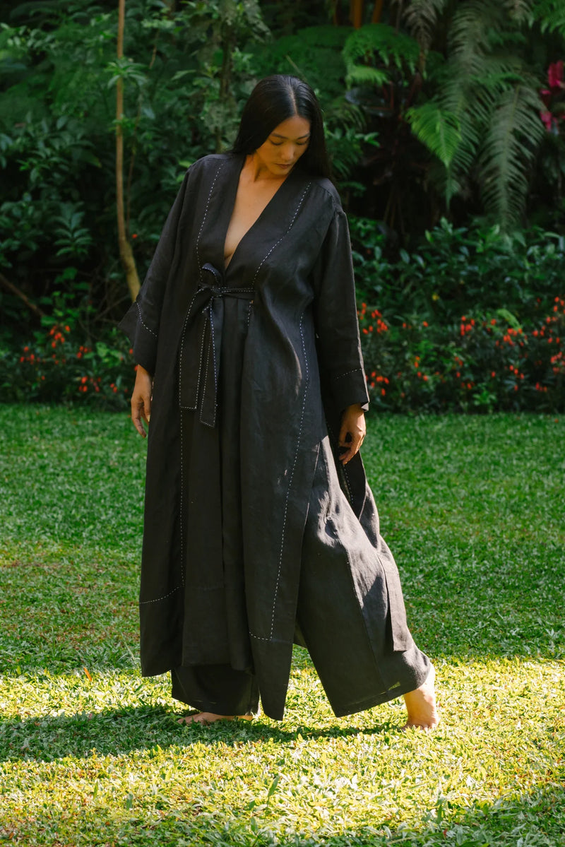 SUI UNISEX HAORI COAT linen Buy SUI UNISEX HAORI COAT from C&W | Jackets And Overlays for Women by Ituvana in black color for women in Singapore