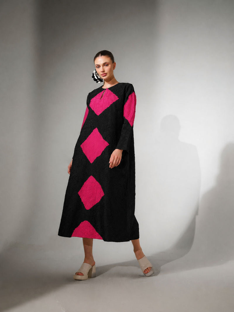 Reign Dress-Black + Pink crushed silk dress by Stoique in black, pink for women in Singapore