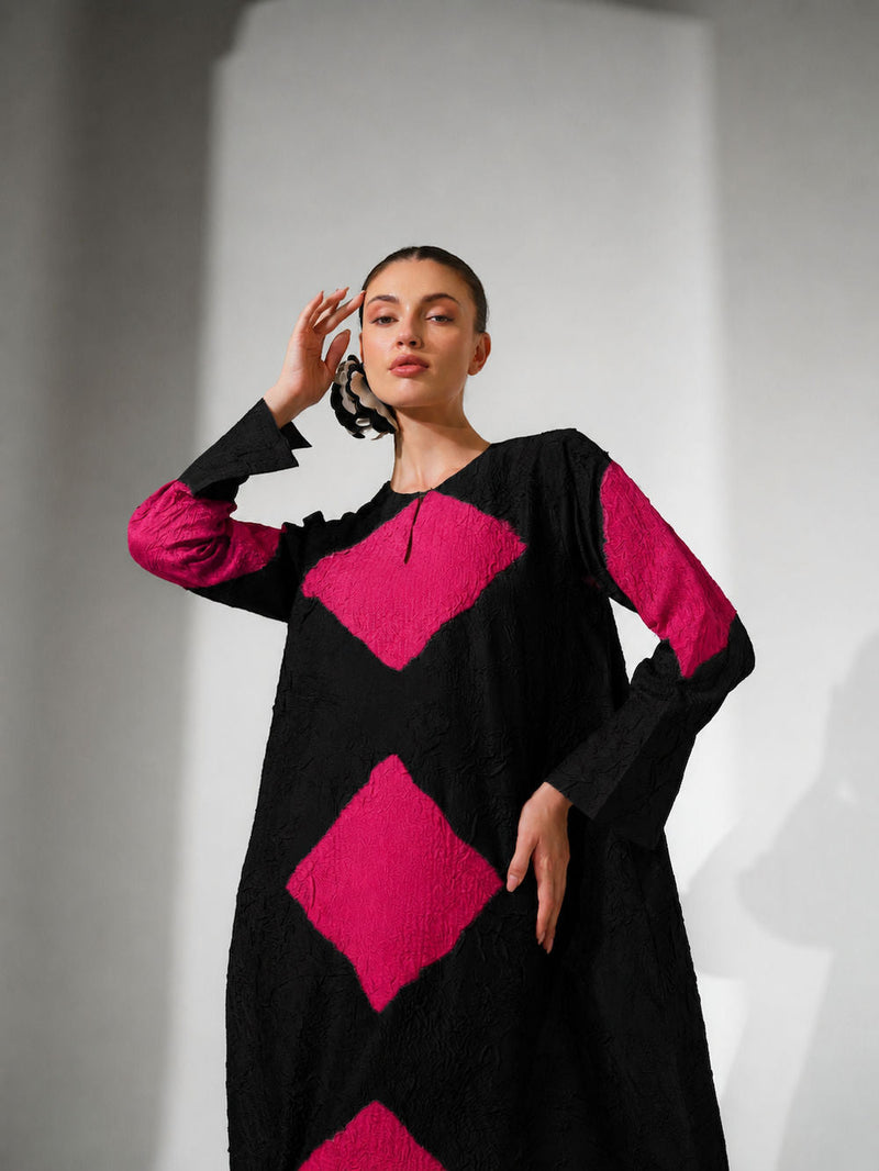 Reign Dress-Black + Pink crushed silk dress by Stoique in black, pink for women in Singapore