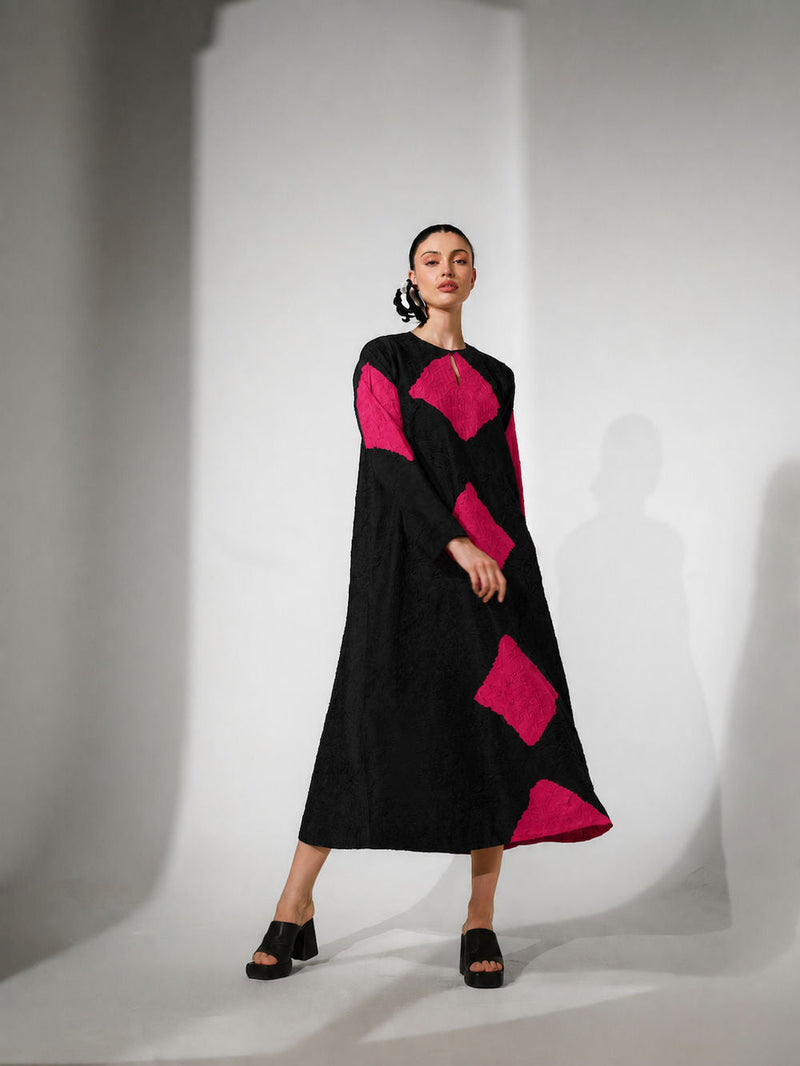 Reign Dress-Black + Pink crushed silk dress by Stoique in black, pink for women in Singapore