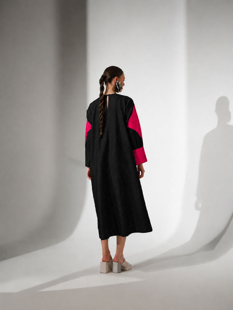 Reign Dress-Black + Pink crushed silk dress by Stoique in black, pink for women in Singapore