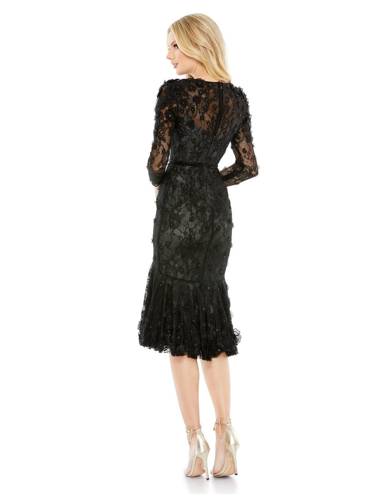 67703-Floral Appliqué Long Sleeve Cocktail Dress by Mac Duggal in black color for women in Singapore
