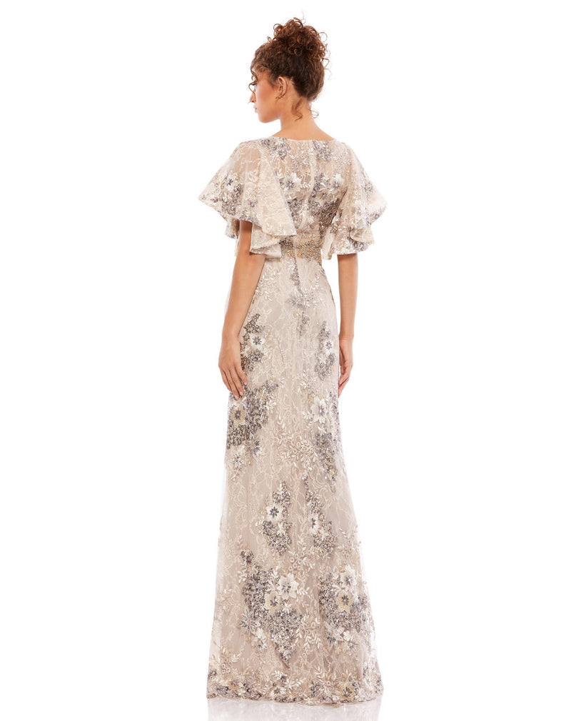 MD-67842 Embroidered Long Dress-Beige by Mac Duggal in beige color for women in Singapore