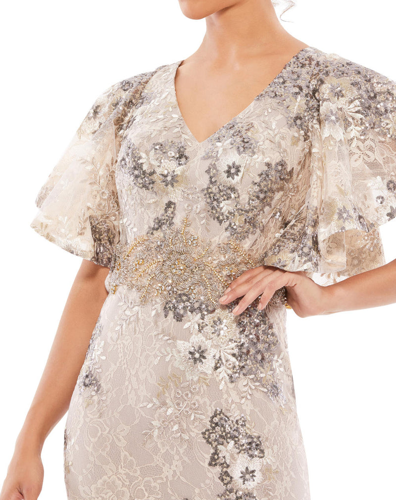 MD-67842 Embroidered Long Dress-Beige by Mac Duggal in beige color for women in Singapore
