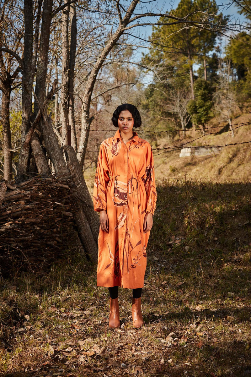 Saffron Parkha dress cotton by Khara Kapas in orange for women in Singapore