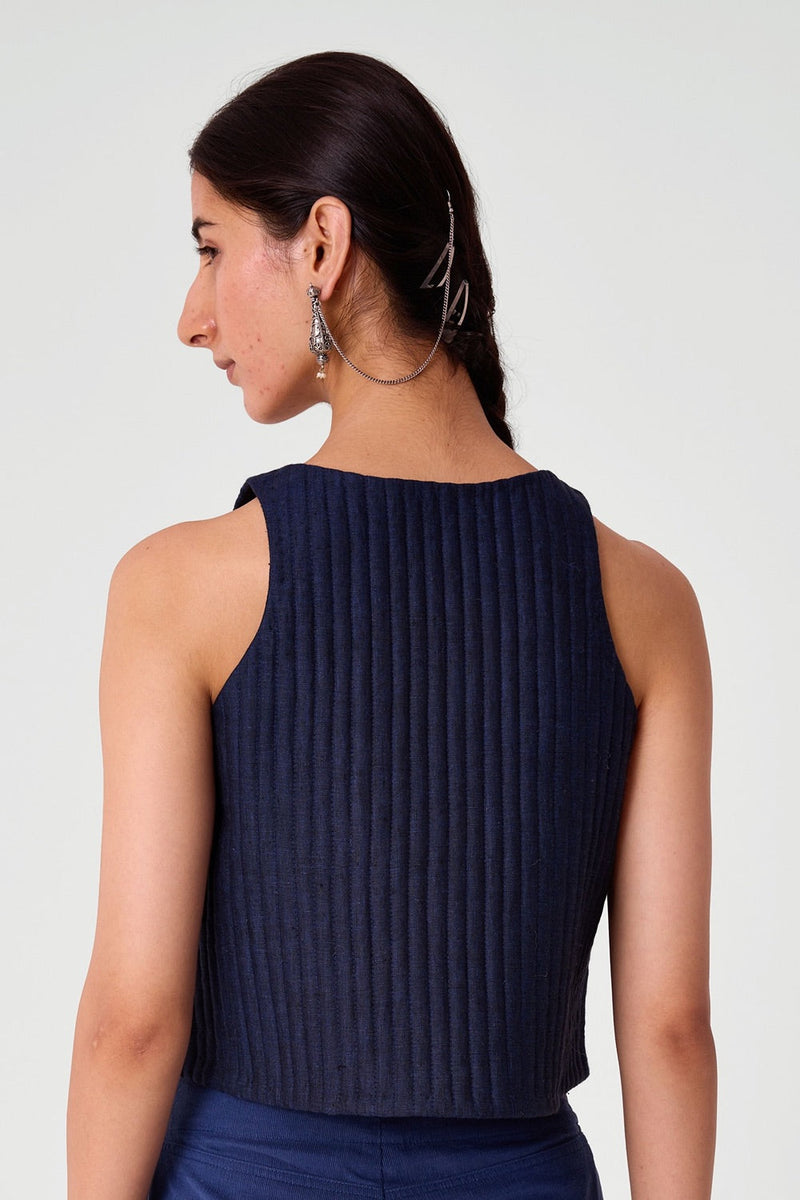 Toni Blue Quilted Linen Top