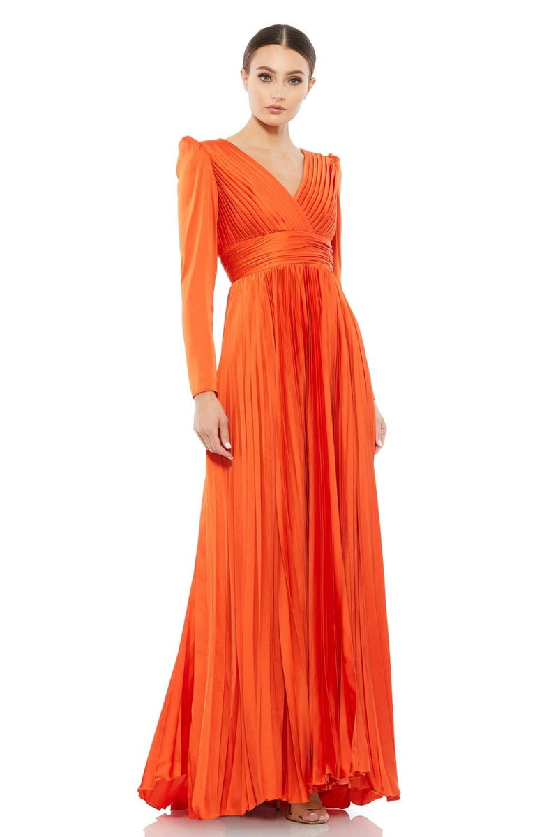 MD-26542 Pleated Long Dress-Orange by Mac Duggal in orange color for women in Singapore