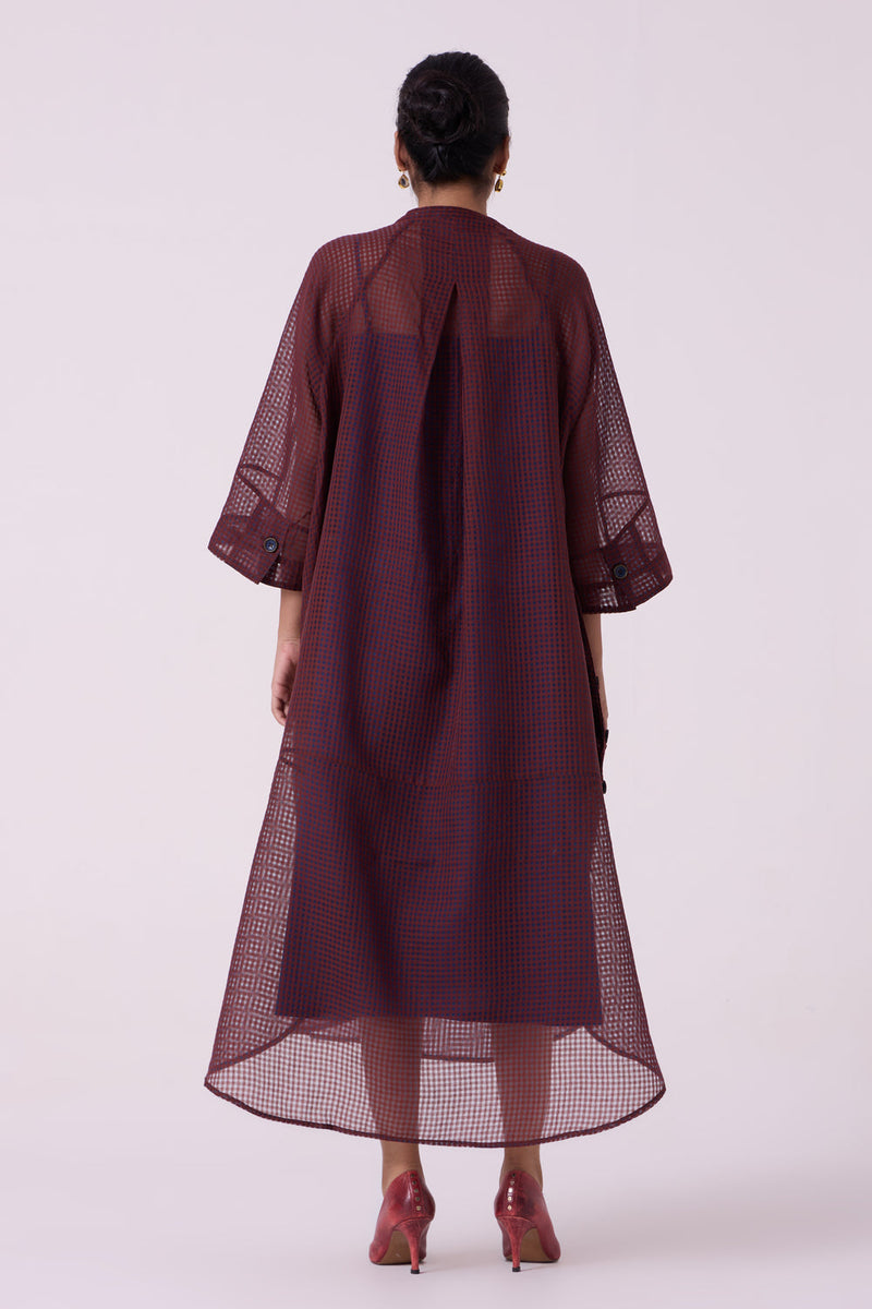 Fosco Blue Checkered HandwovenTunic handwoven silk cotton tunics/kaftan by The Summer House in blue for women in Singapore