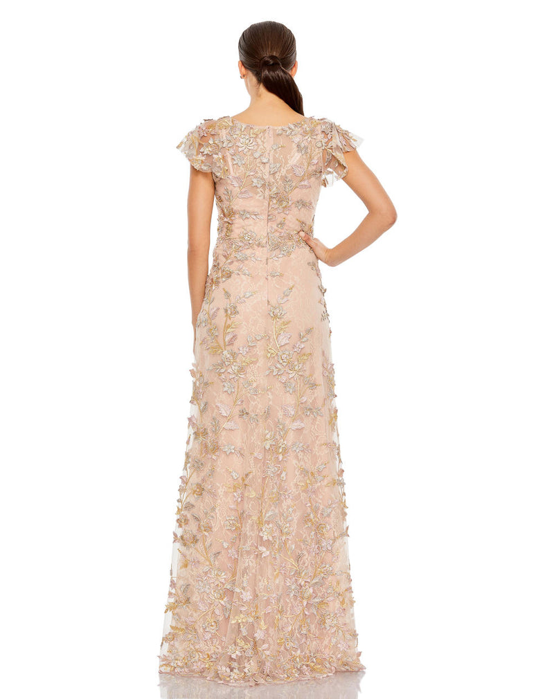 MD-68192 Embroidered Long Dress-Peach by Mac Duggal in peach color for women in Singapore