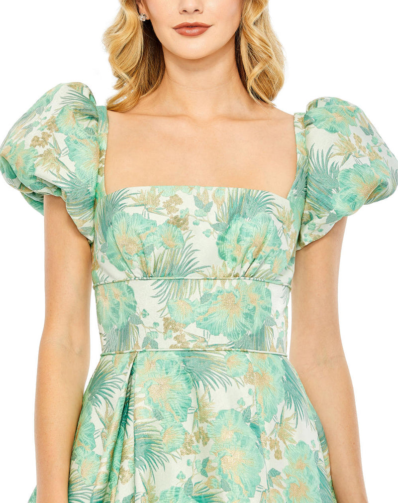 MD-68276 Asymmetric Brocade Dress-Green by Mac Duggal in green color for women in Singapore