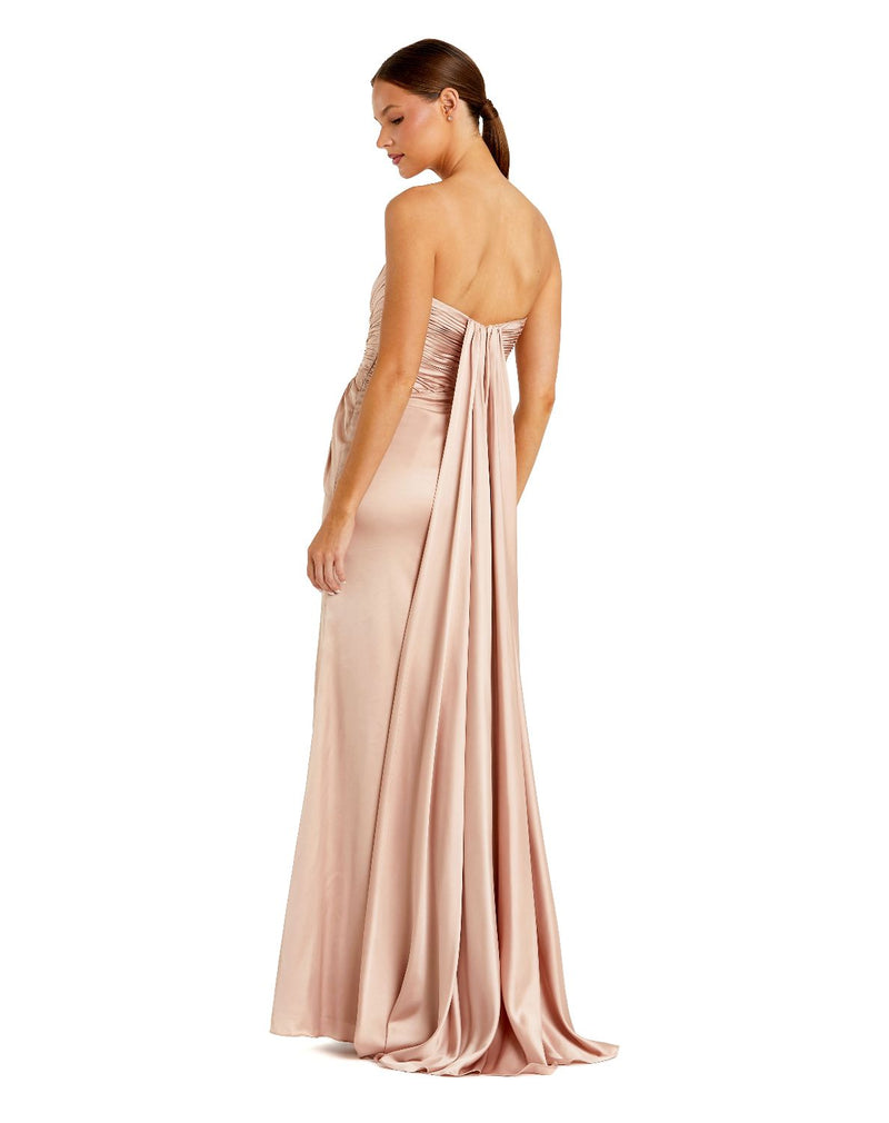 68837-Pink Strapless Charmeuse Wrap Gown With Cutout Detail satin by Mac Duggal for women in Singapore