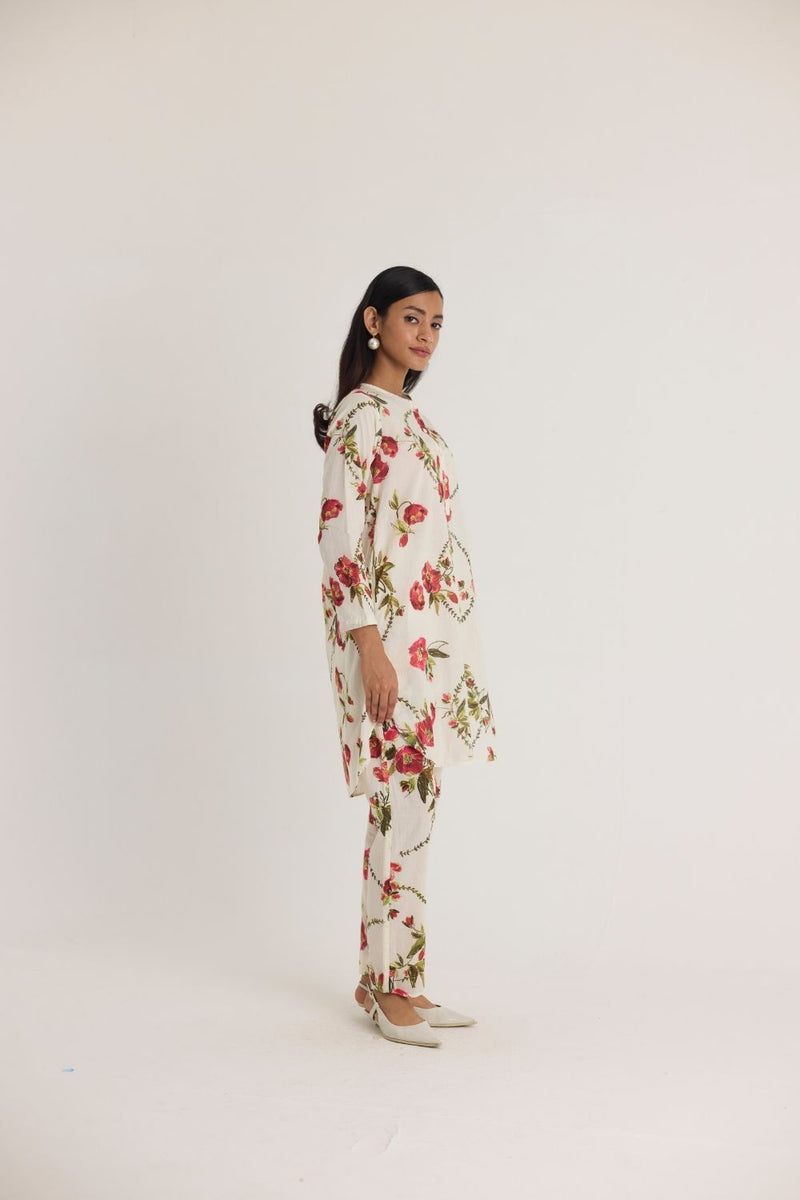 ROSITA COTTON SHORT KURTA SET by Yam in white color for women in Singapore