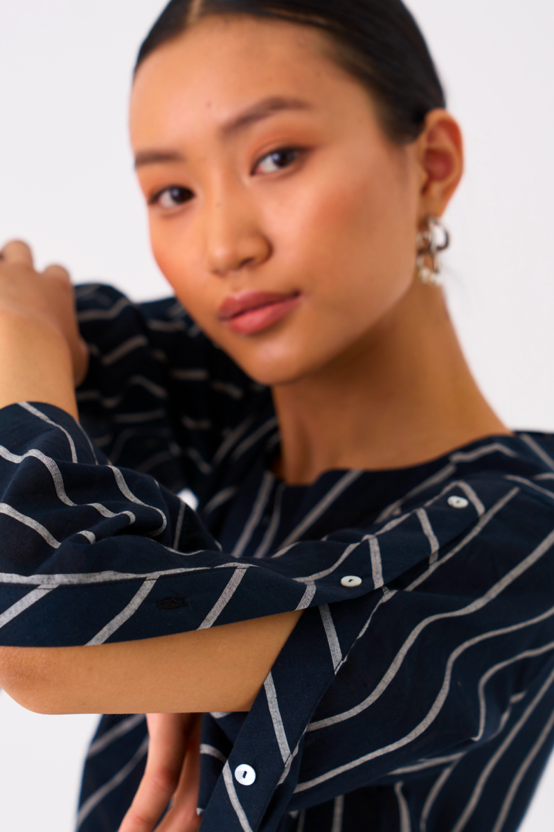 ALL STRIPE DRESS-BLACK STRIPE mul by THREE in black color for women in Singapore