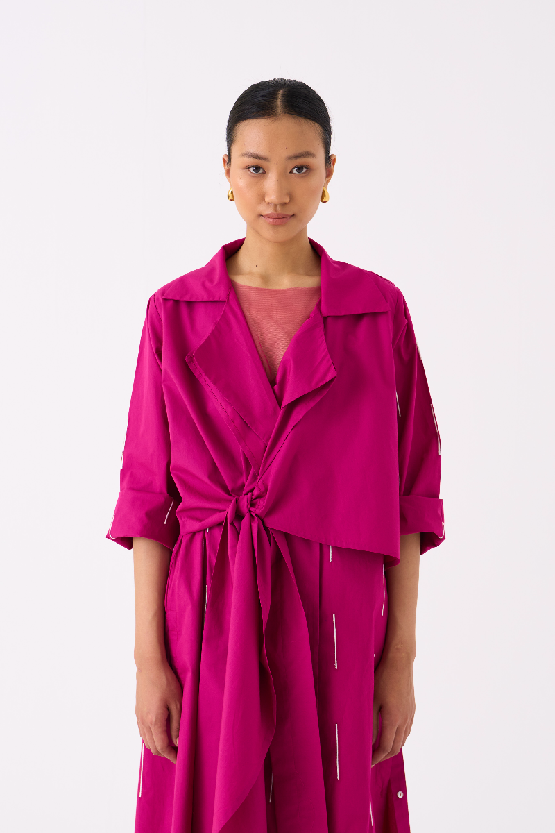 EMB. TIE JACKET CO-ORD 
(SET OF 2)-FUSCHIA poplin by THREE for women in Singapore