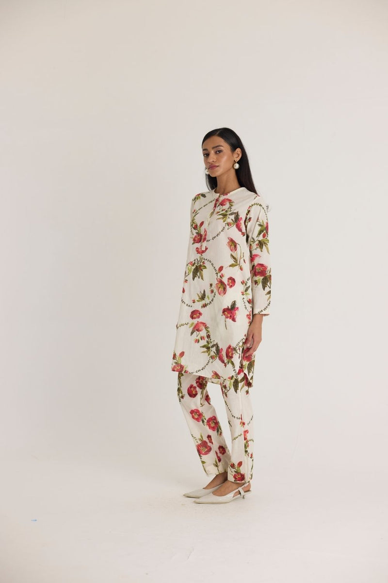 ROSITA COTTON SHORT KURTA SET by Yam in white color for women in Singapore