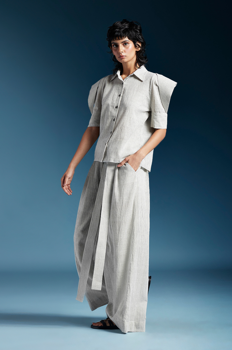 Phoenix Shirt-Bw Hairline Stripes cotton by Chola for women in Singapore