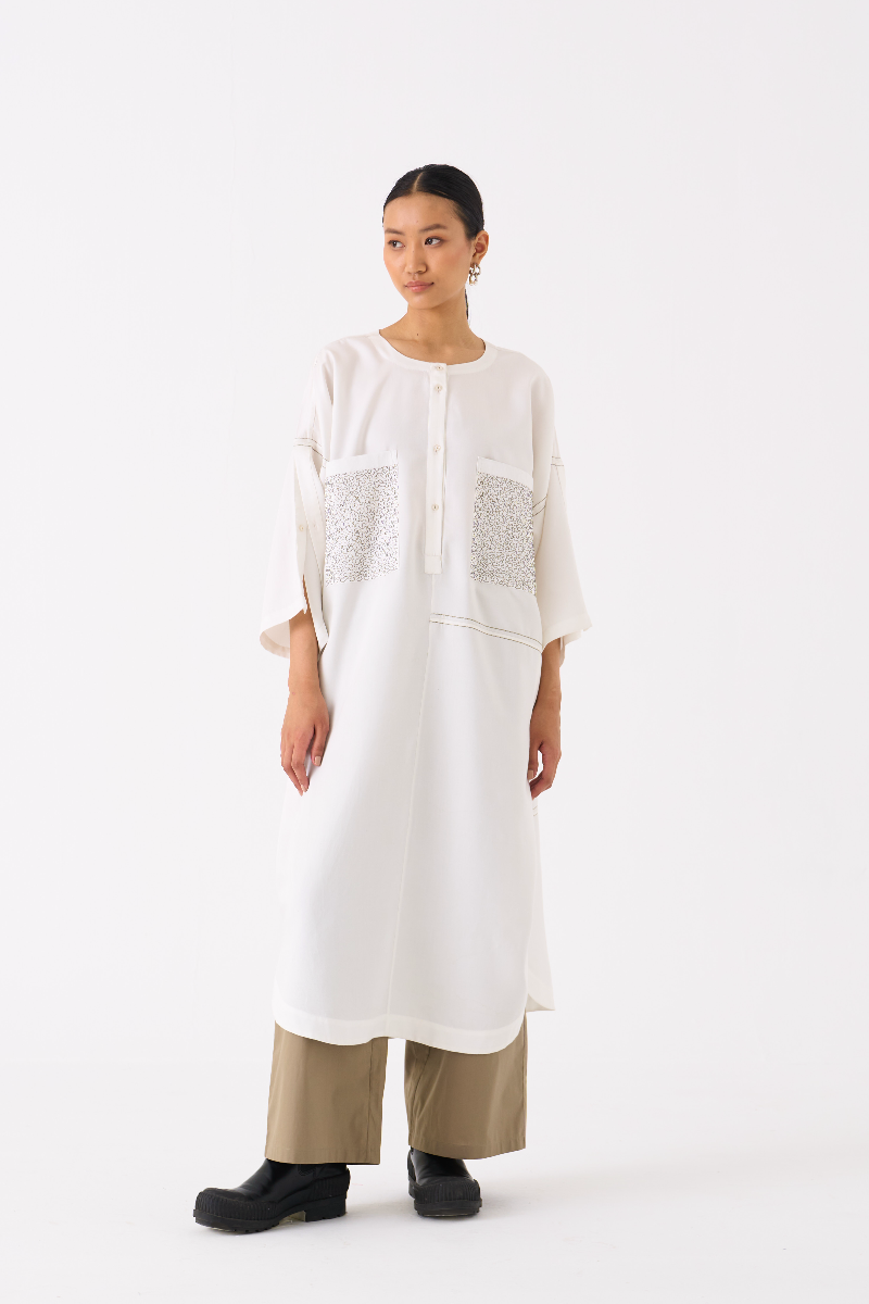 PATCH POCKET TUNIC-IVORY by THREE in ivory color for women in Singapore