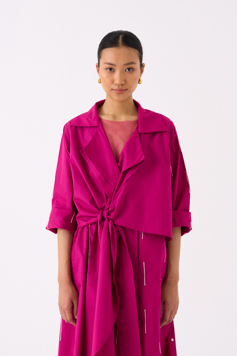 EMB. TIE JACKET-FUSCHIA poplin by THREE for women in Singapore