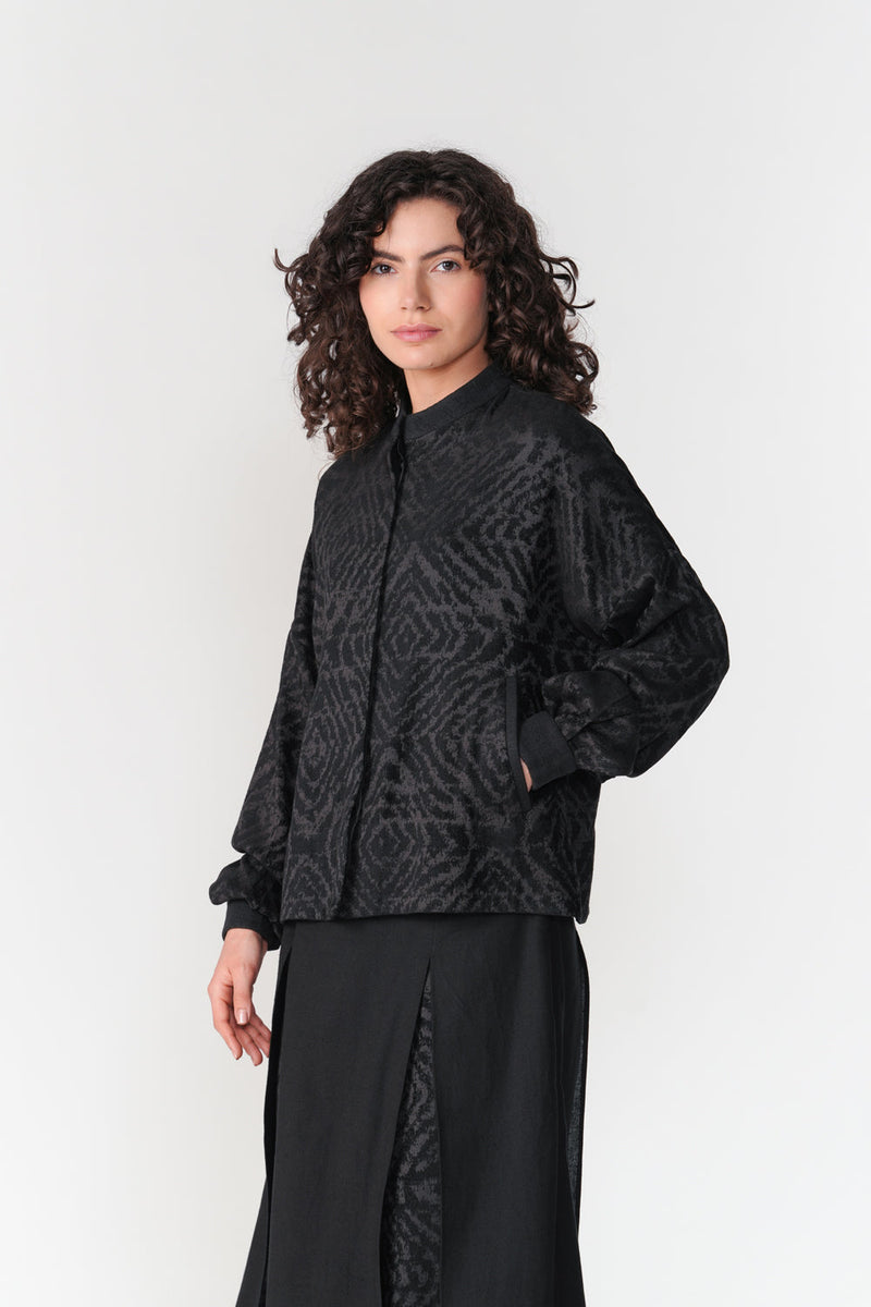 Jacquard Chenille Short Jacket jacket/overlay by Turn Black in black for women in Singapore