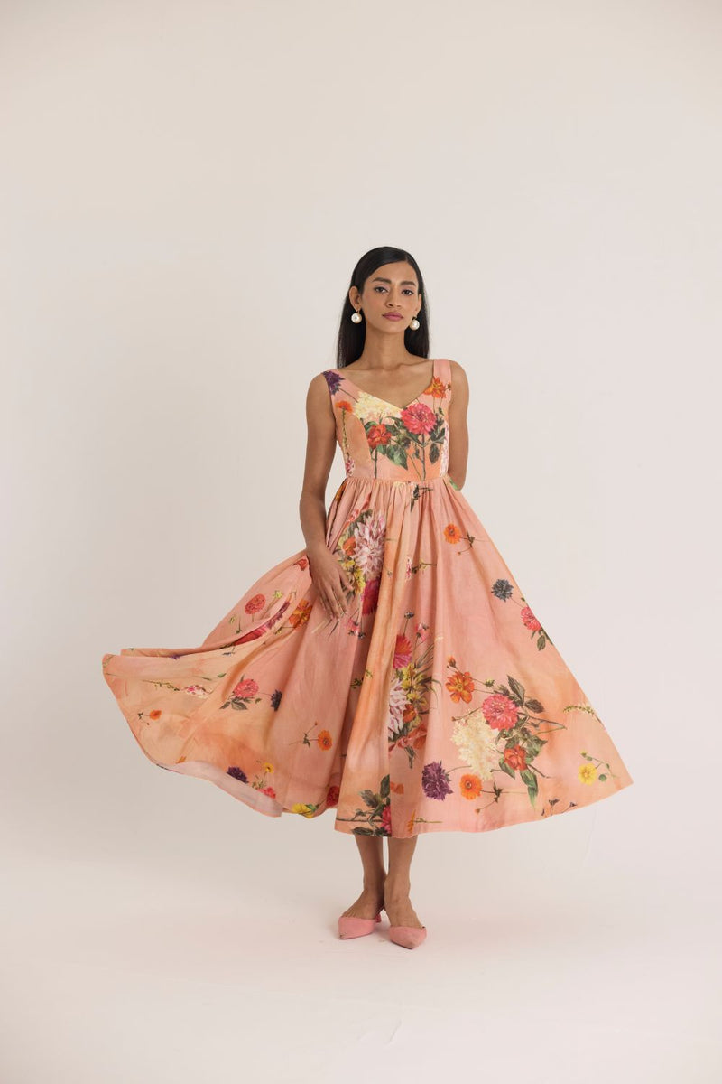 BUTTERCUP DRESS cotton by Yam in peach color for women in Singapore