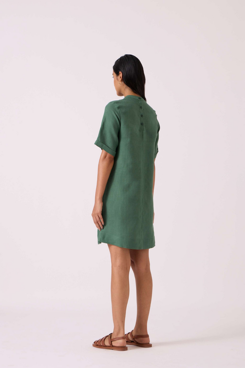 Tula Green Linen Shift Dress linen by The Summer House in green color for women in Singapore