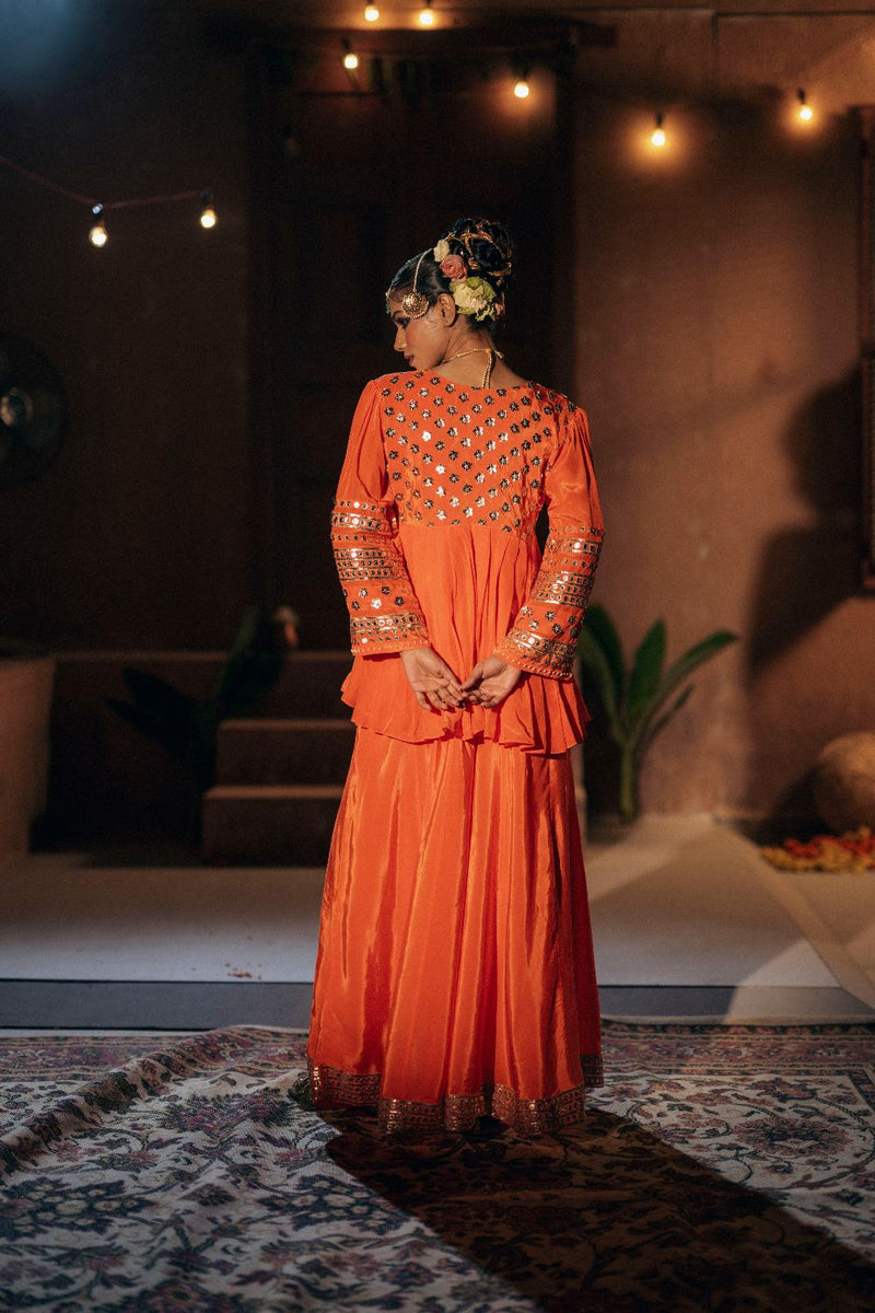 Mangala Peplum Co-ord Set- Orange