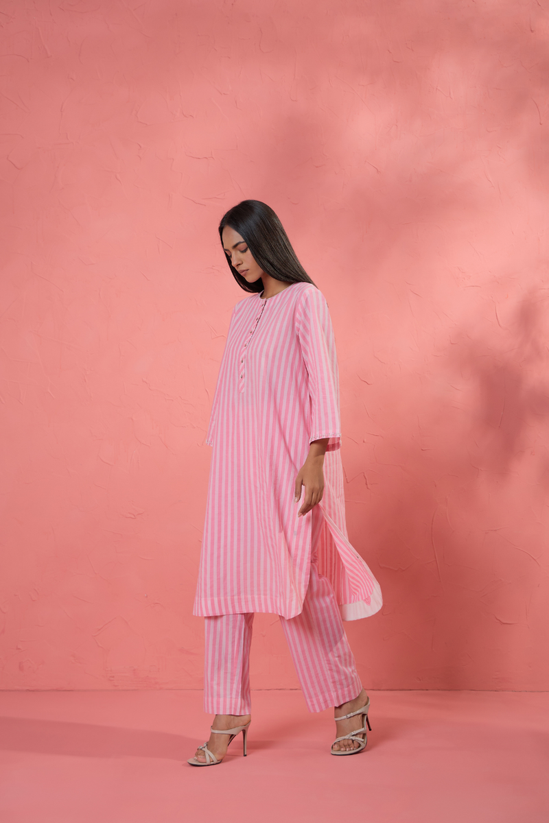 Rosa Stripe Set cotton cambric light kurta set by AAVIDI in multicolor for women in Singapore