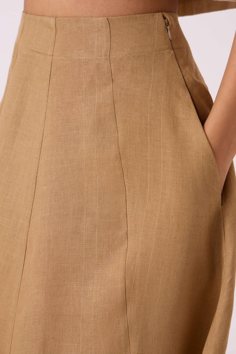 Marner Tan Linen Skirt linen by The Summer House for women in Singapore
