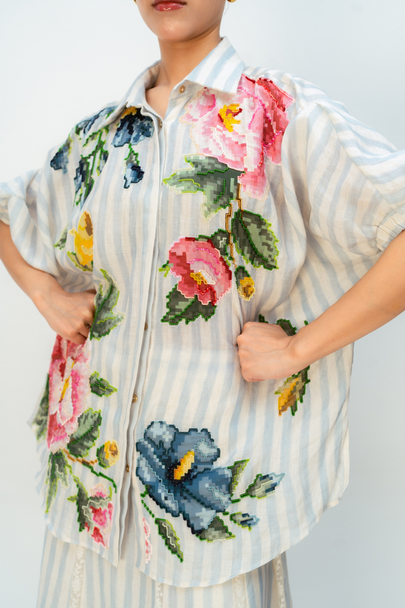 PINK RHAPSODY SHIRT linen top/shirt by Ode to Odd in blue for women in Singapore
