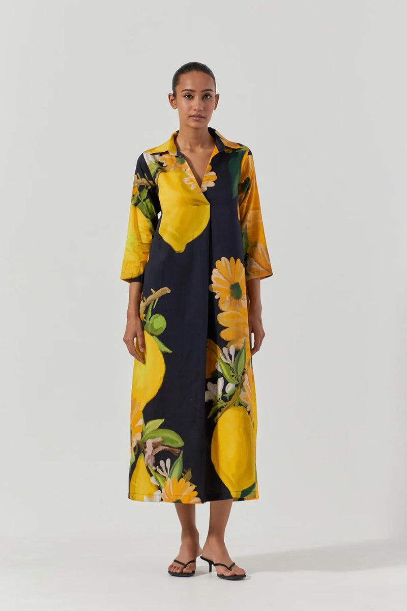 POMELLO COLLAR DRESS satin by Yam in black color for women in Singapore