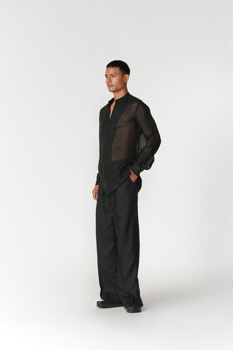 Relaxed Linen Gauze Shirt top/shirt by Turn Black in black for men in Singapore