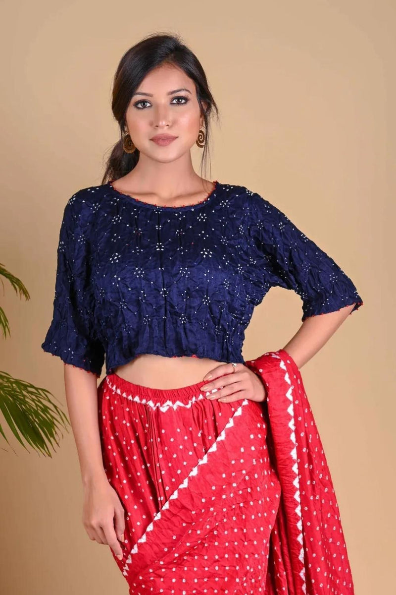 CROP TOP-INDIGO BLUE silk by Dyelogue in blue color for women in Singapore