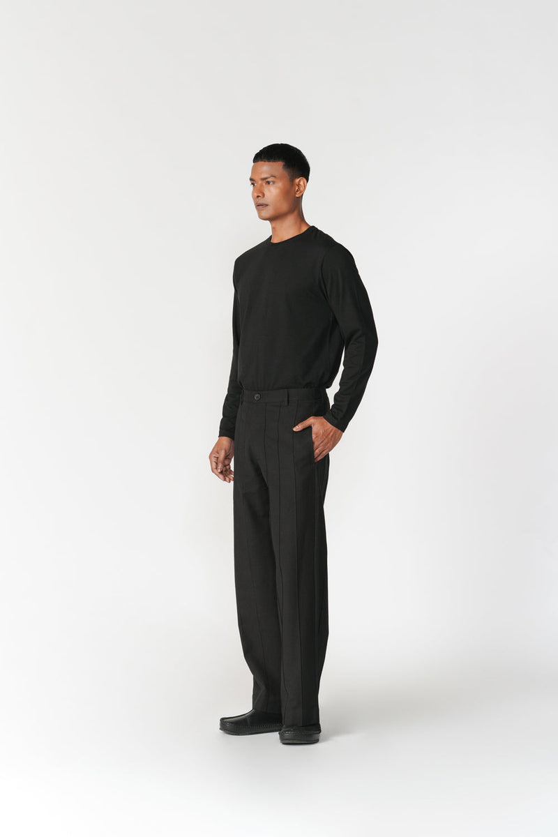 Straight Leg Pin-Tuck Pants pant/trouser by Turn Black in black for men in Singapore