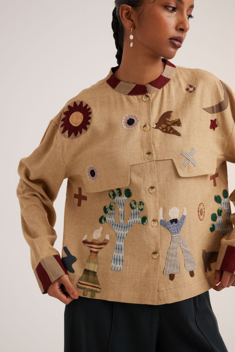 Bert Shirt-Folk Applique linen by CORD for women in Singapore