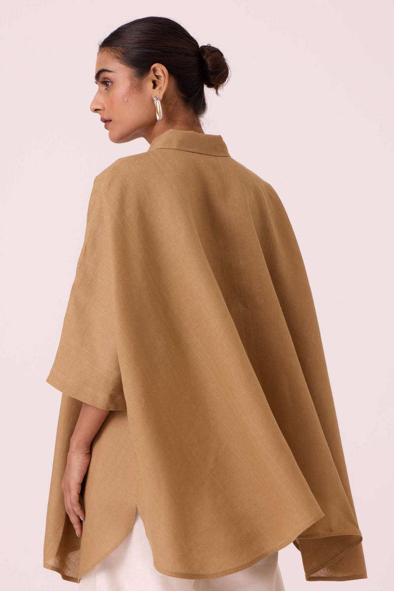 Liberty Tan Linen Cape Top linen by The Summer House for women in Singapore