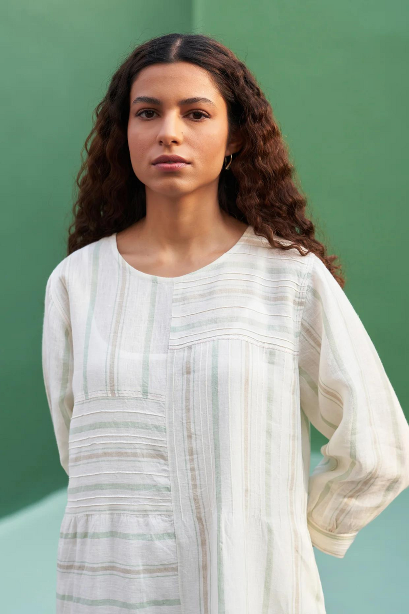 Kwan Striped Linen Dress
- Mint linen by Manan in mint color for women in Singapore